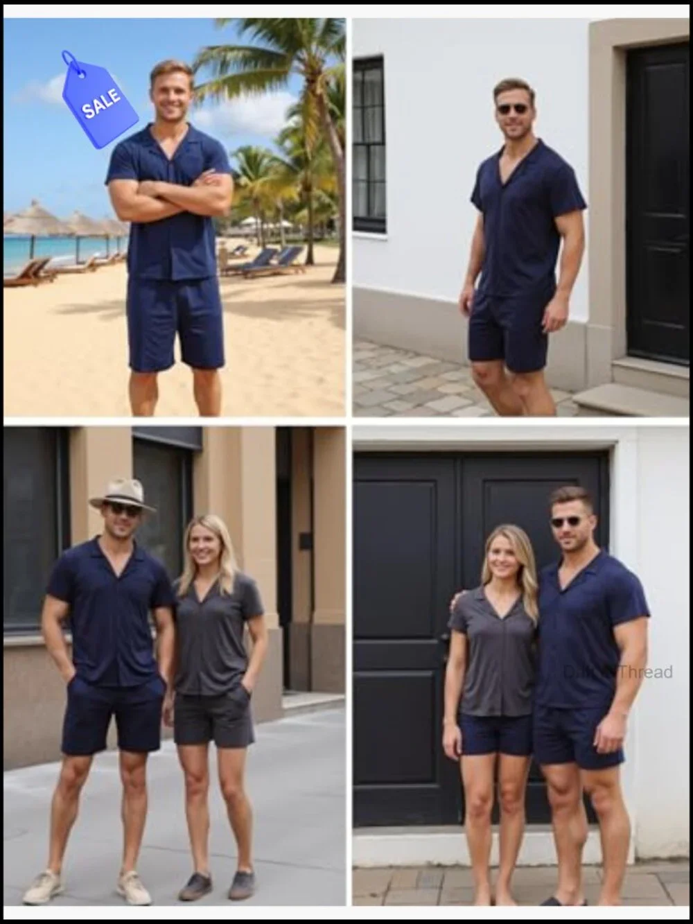 Men's Cotton Pajama Set - Short Sleeve Button Down Lounge Set with Pockets